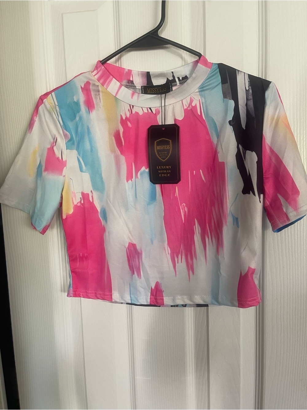 Source Unknown Pink Multi Paint-Print Cropped Tee